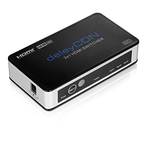 deleyCON ULTRA Serie HDMI Switch Verteiler 3 Port Automatisch – 3D Ready / FULL HD 1080p – Metallgehäuse – [3x IN / 1x OUT] - 3