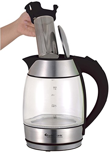 TurboTronic Wasserkocher 2200 Watt mit Teesieb (herausnehmbar) aus Edelstahl und blauer LED Beleuchtung, 1,8 Liter / BPA frei / Glas-Wasserkocher kann jederzeit ohne Teefilter verwendet werden, verdecktes Heizelement - 3