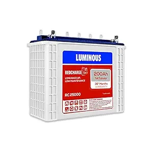 Luminous Red Charge RC 25000 200 Ah, Recyclable Tall Tubular Inverter Battery for Home, Office & Shops (Blue & White)