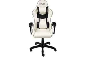 KUBO - Silla Gamer - Ergonómica - Reposacabezas - Elevación Gas Nivel 4 - Máximo Confort - Color: Blanco y Negro -Peso Máximo de hasta 130 kg