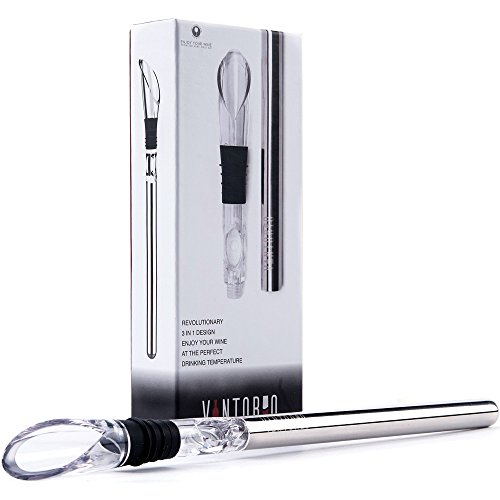 Vintorio Enfriador de vino enfriador de botella individual sin hielo con aireador y pico de vertedor