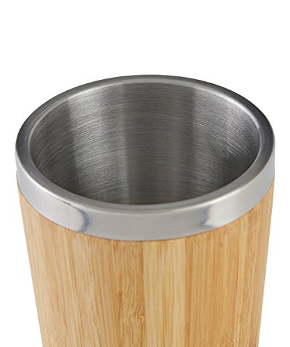Bamboomug ED5006, Kaffee- oder Teebecher, doppelwandig, aus Edelstahl und Bambus, 450 ml - 4