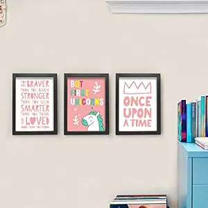 TIED RIBBONS Kids Room Decoration Item for Girls Boys Bedroom Wall Art Hanging Printed Framed Poster Painting Gift Set (Set of 3, 13.6 inch x 10.2 Inch)