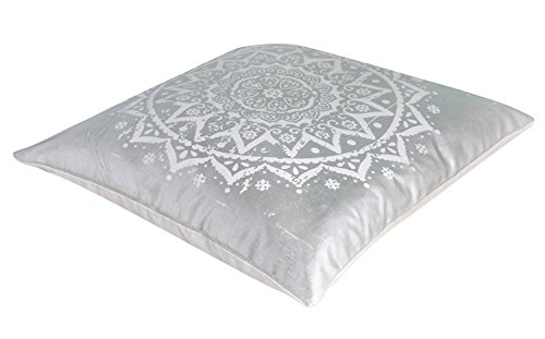 Mandala, Metallic Kissenbezug, modernes Kissen, Folie Print Design, 100% Baumwolle, Kissen, weiß, silber, 43,2 x 43,2 cm 43 cm x 43 cm, - 2