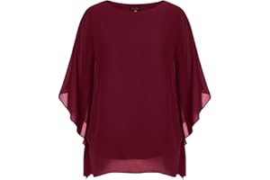 Hanna Nikole Damska bluzka z szyfonu, duże rozmiary, elegancka koszula nietoperz, dwuwarstwowa, luźna, długa koszulka