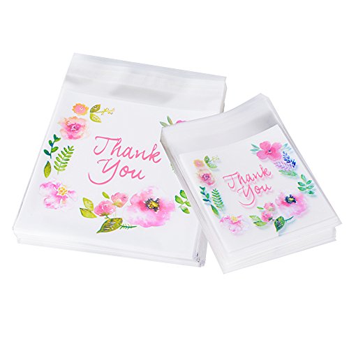 200 stk Selbstklebend Tüten (14x14cm + 10x10cm) OPP Beutel Plätzchen Gebäck Tütchen Süßigkeiten Geschenk Verpackung für Kekses Kuchen Cupcake