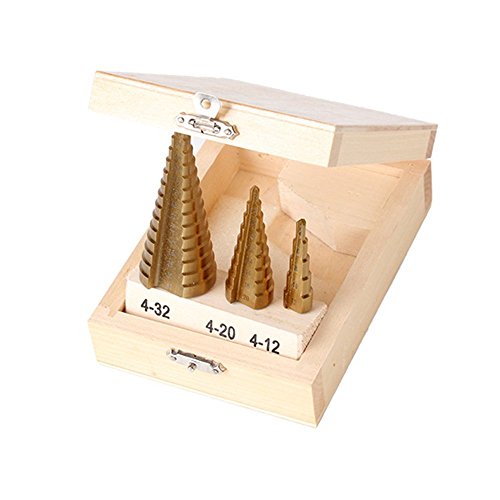 FeelGlad(TM) Professionelle HSS TiN Profi Stufenbohrer im 3er-Set: 4-12mm/ 4-20mm/ 4-32mm Schälbohrer Konusbohrer Kegelbohrer Fräser – Gold - 5