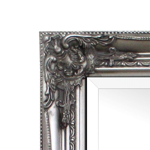 Silberner Shabby Chic Spiegel – Massivholz – Handgefertigt – Barock – Groß – 90×60 cm – Antik Silber - 3