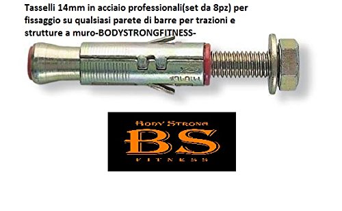 BodyStrongFitness Tasselli in Acciaio da 14mm(Set 8 pz) Professionali per Fissaggio a Muro Barra trazioni e Rig