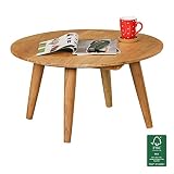 FineBuy mesa de centro de madera maciza de acacia | Living mesa de la sala redonda O75 x 40 cm | Mesa con 4 patas hechas de madera natural estilo de país | Mobiliario de sala de madera sólido real