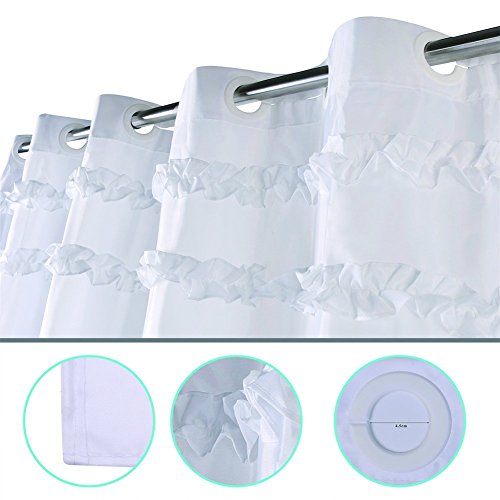 Duschvorhang Anti-Schimmel-stoff Wasserdicht Hookless Einzigartige Duschvorhangringe, 71×71 Zoll – Weiße Spitze – G.G.G. - 3