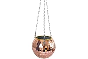 YAWDIL Disco Ball Planter Mirror Disco Ball Hanging Planters Hanging Ballplanter Pot Hanging Mirror Ball Flower Pots with Chain and Macrame Hanger Mirrored Planters for Garden Home Porch Decor(7.88in)