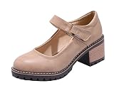 AllhqFashion Mujeres Velcro Puntera Redonda Tacón Medio PU Sólido Zapatos...