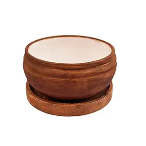Lasaki Bowl Ceramic Pots with Wooden Plate Tray for Indoor and Outdoor Plants,Planters,Flower pots,Balcony,Home,Garden,Office Decor,Succulent Pot(Antique, Plate: Wooden) wp5