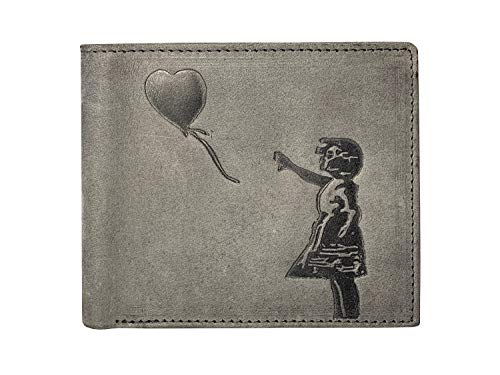 Corder London Billetera de piel auténtica con diseño de globo de Banksy para hombre - Gris - Clásico