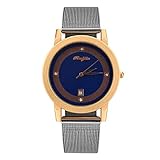 POTOU Klassische Armbanduhr für Damen Stahlband Quarz Casual Kalender Uhr (Blau)