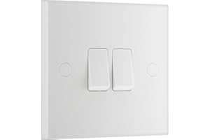 BRITISH GENERAL BG Electrical Double Wall Light Switch, 2 Way, Square Edge, Nexus 900 Series, White Moulded, 20A, 16AX, 942