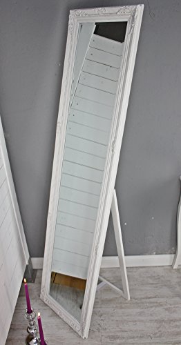 elbmöbel Standspiegel 180 x 45cm groß in weiß antik mit Patina | Spiegel mit Fuß barock aus Holz | im Landhausstil als Badspiegel | Schminkspiegel bzw. Frisierspiegel für das Landhaus | Ankleidespiegel in weiss - 7