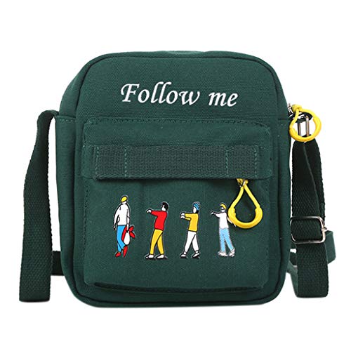 Preisvergleich Produktbild JUSTSELL Canvas Umhängetasche Damen Klein Mehrschichtige Tasche Karikaturdruckdekoration Für Alltag Büro Schule Ausflug Einkauf