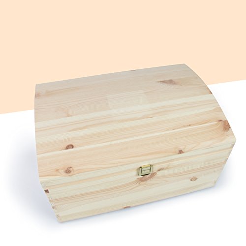 VENKON – Holztruhe mit gewölbtem Deckel aus Massivholz mit Metallverschluss – Kiefer naturbelassen unbehandelt – ca. 35 x 25 x 19 cm - 3