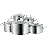Entwickelt in Deutschland WMF Profima Topfset mit Glasdeckel, 5-teilig, Kochtopf, Cromargan Edelstahl poliert, induktionsgeeignet, spülmaschinengeeignet