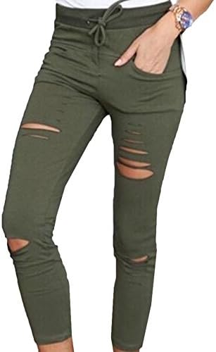 Scothen Women's Jeans Stretch Pants Torn High Waist Jeans Pants Skinny Highs Pants Jeans Pants Torn Ripped Pants High Waist Stretch Skinny Pencil Pants Leggings Ladies Cutted Knee Leggings