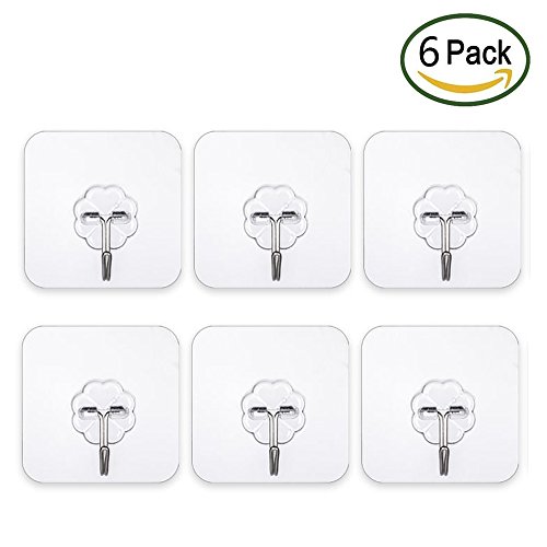 Soondar adhesivo ganchos ganchos adhesivas transparentes, Seamless 22lbs/10kg (Max) 6 pcs/lot - Super Heavy Carga para baño cocina pared y techo