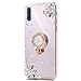 Produktbild Kompatibel mit Moto G6 Play Hülle Spiegel Schutzhülle,Bling Glitzer Strass Diamant Kristall Blumen TPU Silikon Hülle mit Ring 360 Grad Ständer Soft Silikon Handyhülle Tasche Case,Silber