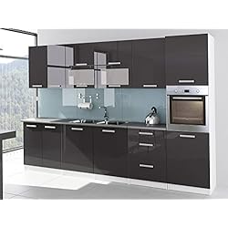 tendencio Cuisine complète laquée Brillant 3m20 Tara Gris Colonne Four Plan de Travail