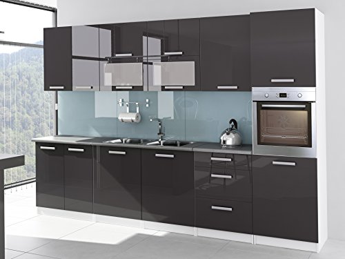 tendencio Cuisine complète laquée Brillant 3m20 Tara Gris Colonne Four Plan de Travail