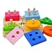 ACOOLTOY Wooden Geometric Stacker Shape Sorter Column Puzzle Building Block Set Early Learning for Kids (shape sorter toy)