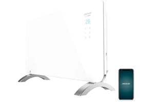 Cecotec Radiador Eléctrico Bajo Consumo Ready Warm 6700 Crystal Connection. Wifi, 1500 W, Termostato Regulable, Temporizador, Soporte de pie, Protección sobrecalentamiento, Blanco
