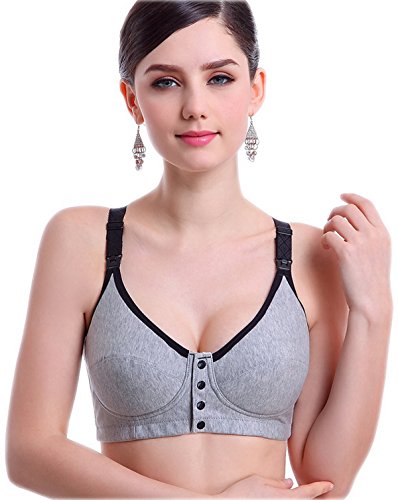 TANZKY® Women's Support Maternity And Nursing Underwear Front Closure Sleep Bra (XL, Gray)