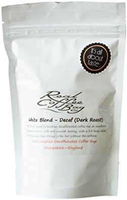 White Blend Decaffeinated Coffee Bags. This is Decaffeinated Ground Coffee in a Bag - Dark Roast Decaffeinated 25 Coffee Bags The most CONVENIENT way to have ground coffee on the go
