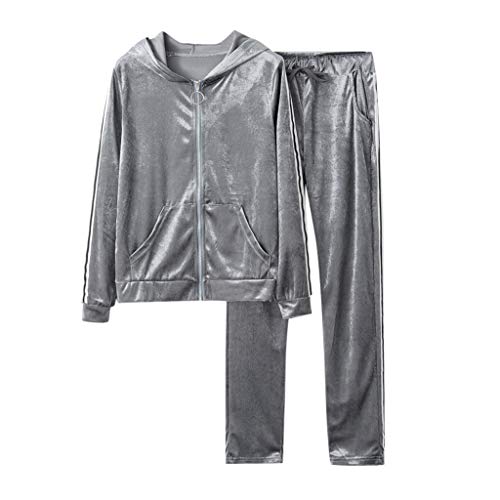 Zarupeng Juego de chándal de Terciopelo machacado para Mujer Casual Sweatshirt + Pants Conjunto de chándal de Mujer (gris1, S)