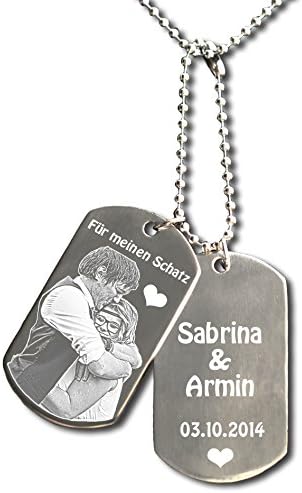 Partner Key Fob with Photo and Customised Engraving, Individually Customisable, Dog Tags Approximately 50 x 28 mm - Stainless Steel - Engraved - Perfect Gift for Different Occasions and Loved Ones