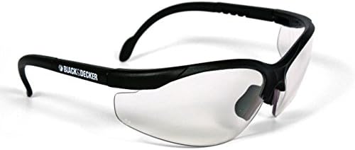 Black & Decker Slim High Quality Safety Eyewear Black Small Frame With Clear Lens Anti - Scratch Protective Glasses Temple Length Adjustment 9.75 Base Curve 65mm x 20mm x 115mm