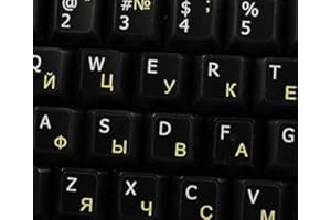 LEPTIS MAGNA Russian-English BLACK Stickers with White and Yellow Letters - Suitable for ANY Keyboard, laptop, notebook (Yellow)