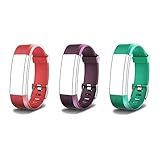 endubro Ersatzarmband für Fitness Tracker ID115 HR Plus & viele weitere Modelle aus hautfreundlichem TPU & nickelfreiem Verschluss (Violett + Grün + Rot)
