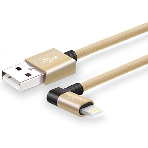 cablecreation Winkel Lightning auf USB Kabel, 4 ft APPLE USB Daten Sync Ladekabel für iPhone 6S/6, iPhone 5/5S/5 C, Metall Plug & Baumwolle Jacke, Gold Farbe - 2