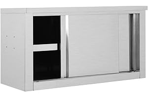 DJEKA Armadio da Cucina Mobile Ante Scorrevoli Mobile Cucina Dispensa ad Ante Scorrevoli in Acciaio Inox 90x40x50cm