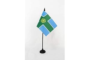 AZ FLAG - Derbyshire county Table Flag 4'' x 6'' - Derbyshire county Office Flag 100% Polyester 15 x 10 cm - Mini Desk Flag with 10'' Pole and Black Plastic Base