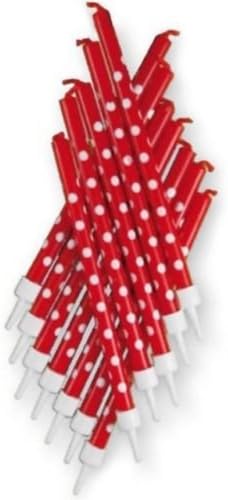 Red & White Polka Dot Party Candles & Holders x 12