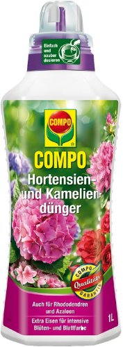 COMPO Hortensien-, Azaleen-, Kamelien-, Rhododendrondünger, mineralischer Spezial-Flüssgdünger für alle Moorbeetpflanzen, 1 l
