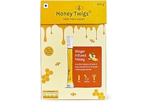 Ginger Honey Sachets - 30 Count Single Serve Honey Sticks - 8 ml per sachet | 100% Pure, Healthy, On the Go, Mess Free | HONEY TWIGS (Ginger Honey)