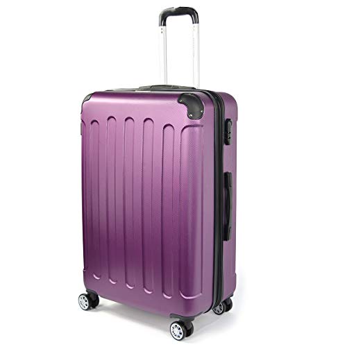 Preisvergleich Produktbild Flexot Reisekoffer - Größe XL Koffer - Trolley - Hartschale mit Doppelgriff - Dehnfalte (Erweiterung) - Zwillingsreifen Groß 4fach - Violett - Lila