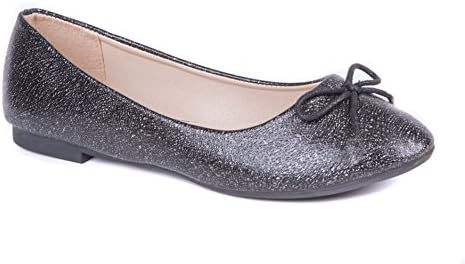 Ladies &amp; Girls Flat Ballerina Shoes &amp; Pumps By London Shoe Co - CASUAL WORK EVENING (7 UK, Black Glitter)