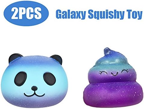 Stress Reliever Toys, 2PCS Galaxy Panda &amp; Poo Baby Squishy Slow Rising Decompression Easter Phone Strap Toy ADD ADHD (Galaxy)