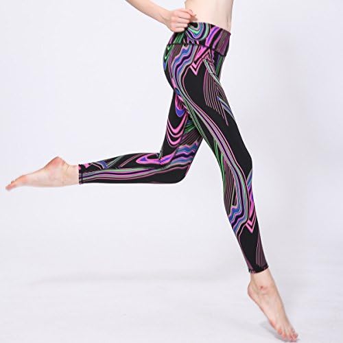 JIALELE Yoga Pants Yoga Leggings Print The Girl Pant_8247 High Waist Color Line Fast Dry Yoga Pants Outdoor High-Tension, As Shown In Figure,M