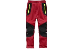 Zzkouine Pantalones Niño Invierno Trekking Cintura Elásticos Softshell Pantalón en Montañas con Forro Interior